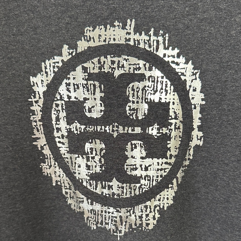 Tory Burch Dark Grey Monogram Pima Cotton Long-Sleeve Crew Tee - Picture 4 of 8